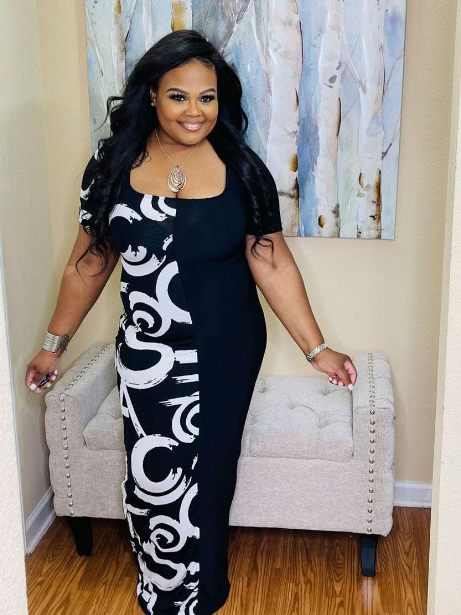 Plus Dresses * | Pash Boutique Black/White Plus Dress