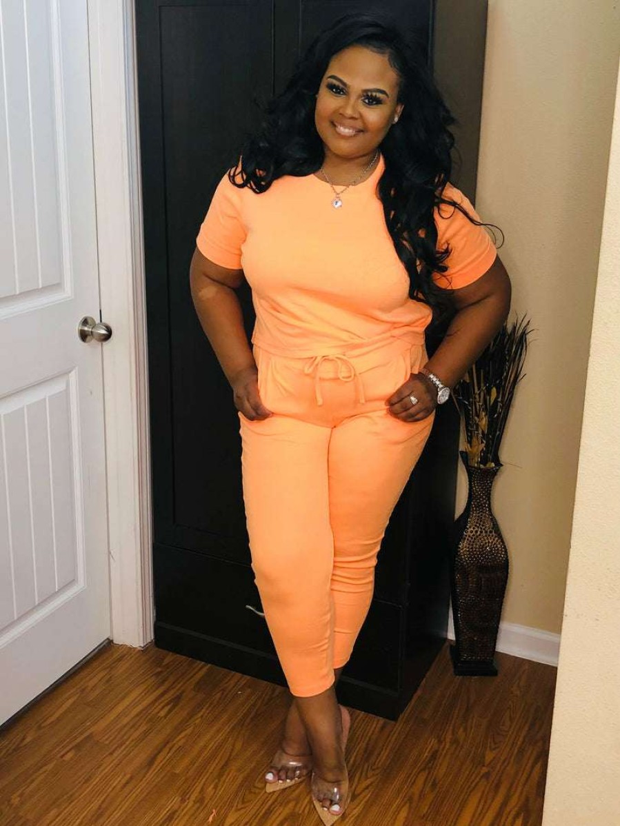 Sets (Missy) * | Pash Boutique Clearance Neon Coral Jogger Set