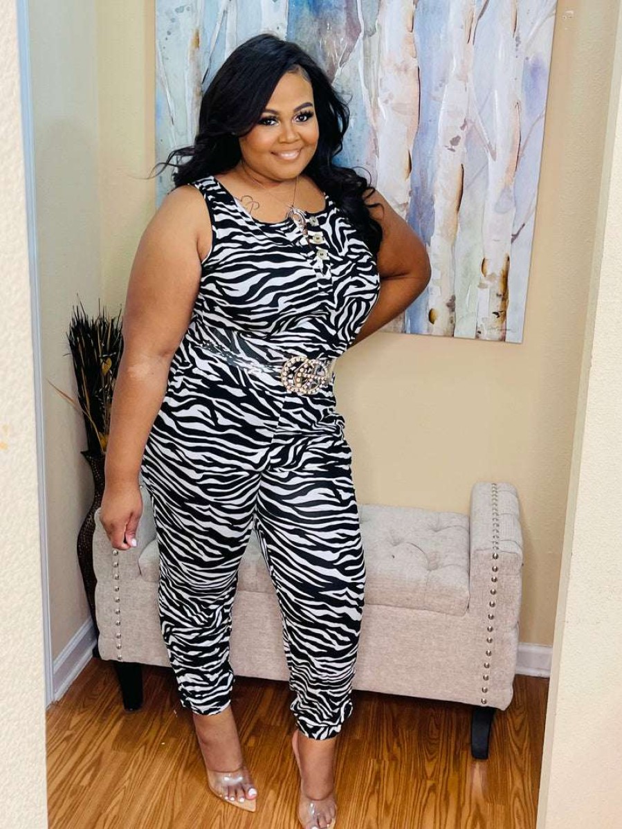 Jumpsuits /Rompers (Missy) * | Pash Boutique New Arrivals Zebra Jumpsuit