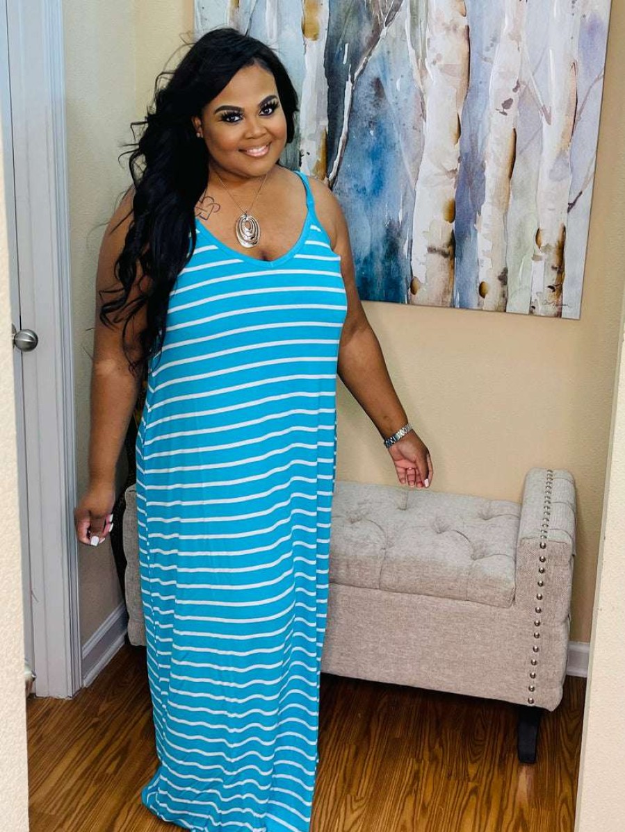 Plus Dresses * | Pash Boutique New Arrivals Ice Blue/Ivory Plus Maxi Dress