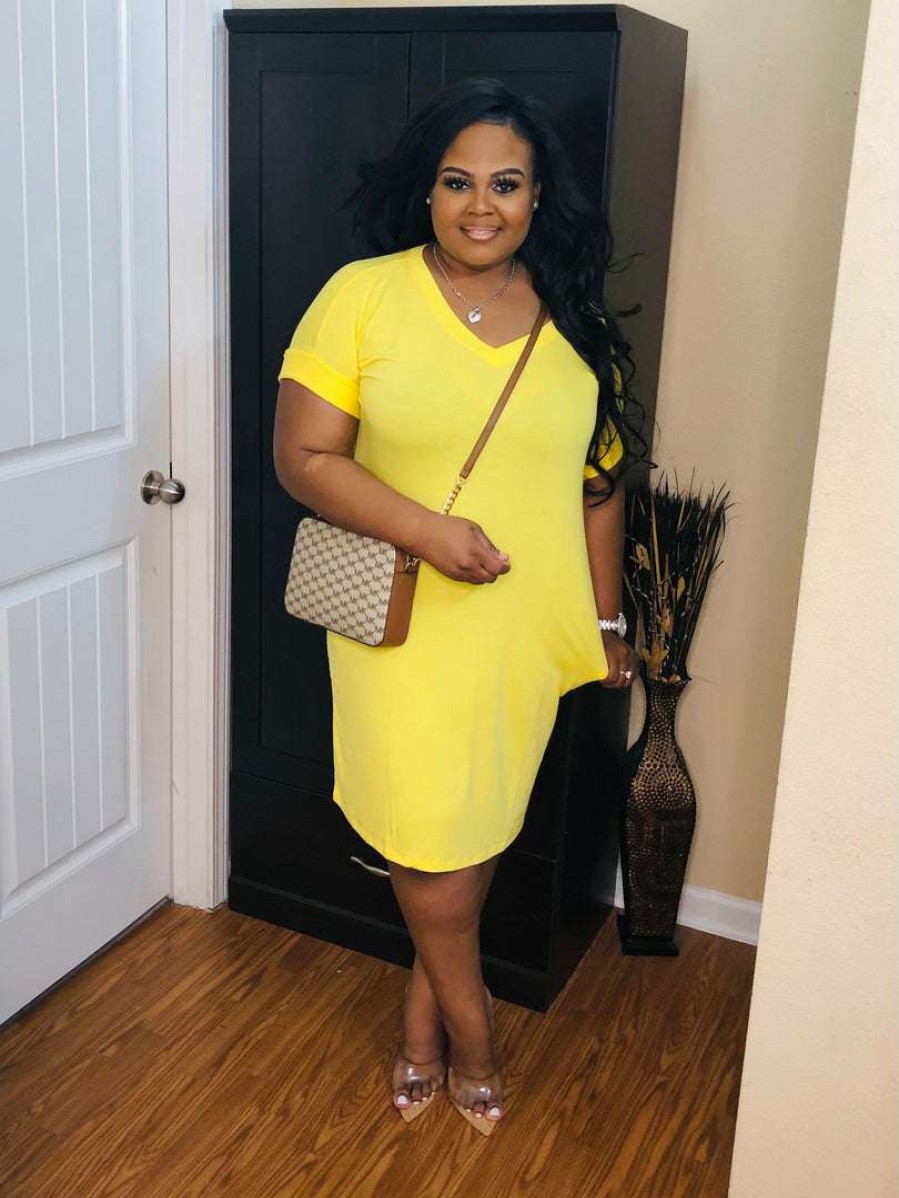 Dresses (Missy) * | Pash Boutique Yellow T-Shirt Dress