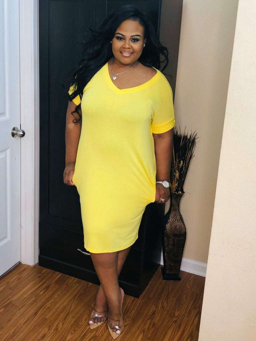 Dresses (Missy) * | Pash Boutique Yellow T-Shirt Dress