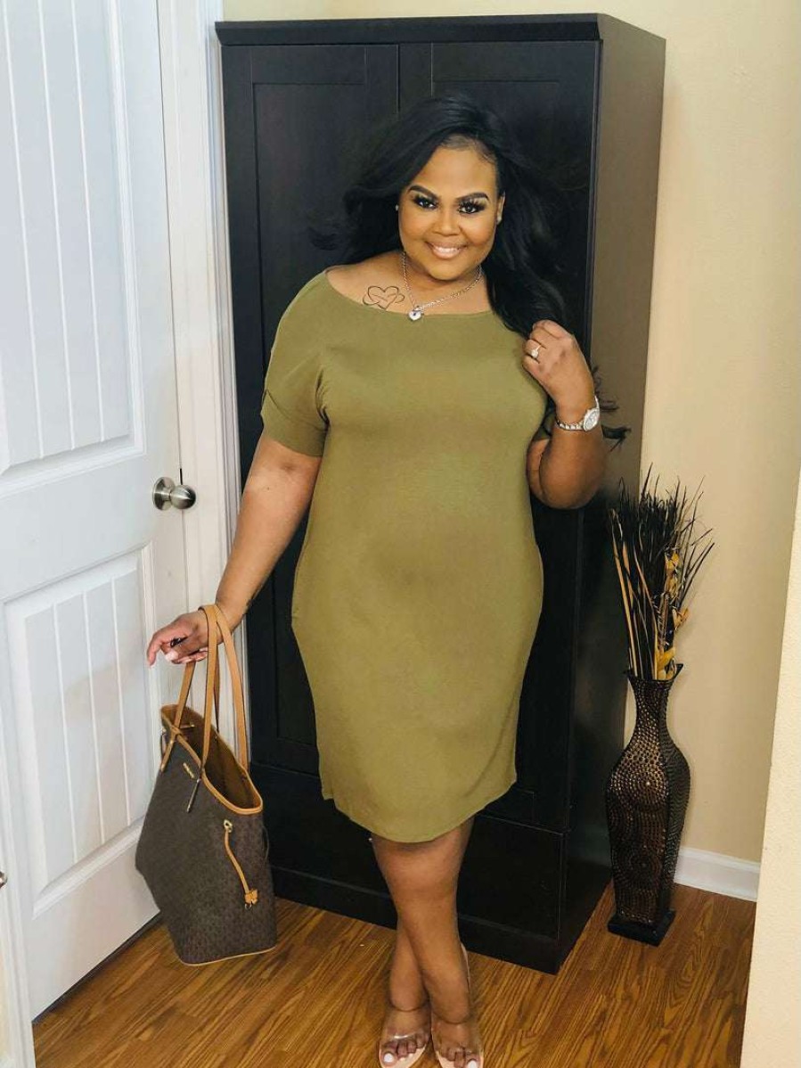 Plus Dresses * | Pash Boutique Olive Plus T-Shirt Dress