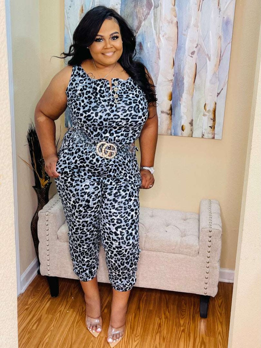 Jumpsuits /Rompers (Missy) * | Pash Boutique Jumpsuits /Rompers (Missy) Blue Leopard Sleeveless Jumpsuit