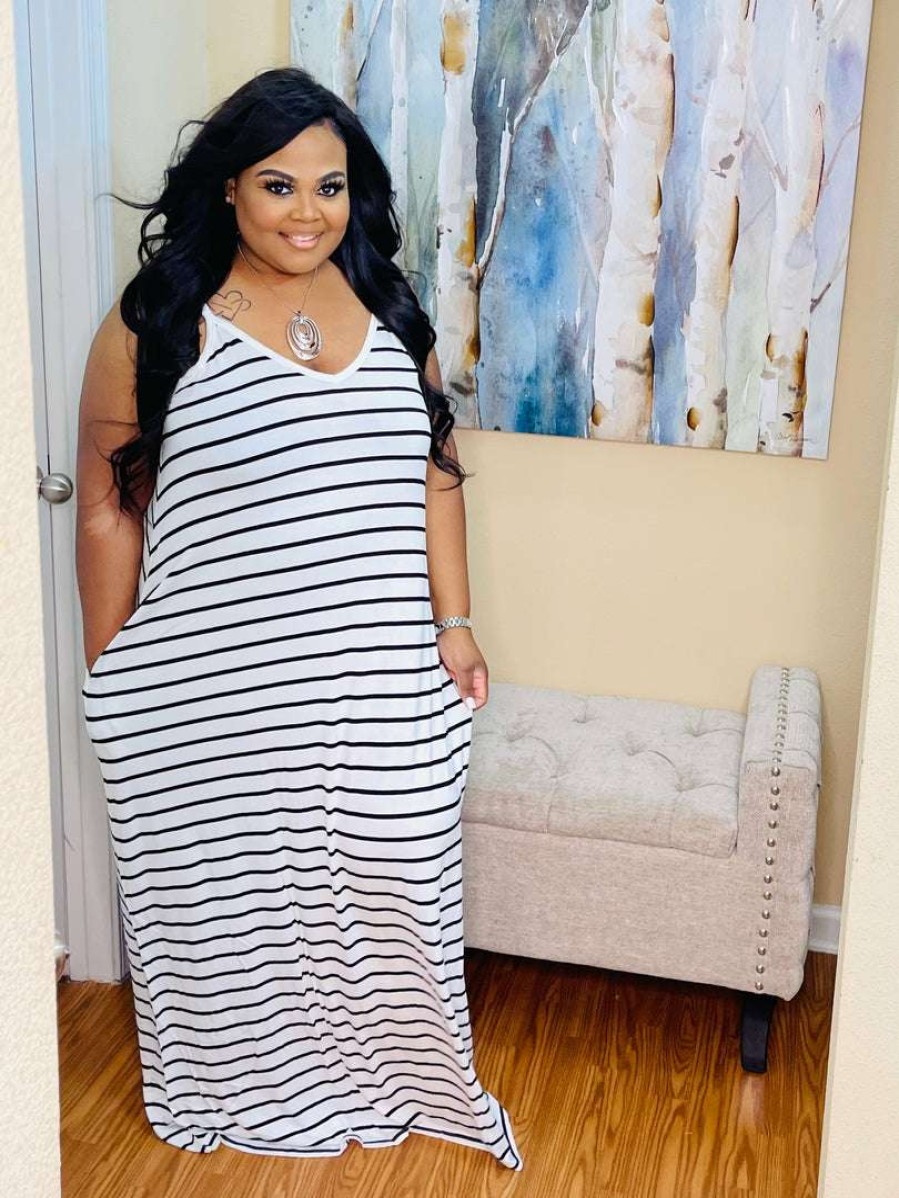 Plus Dresses * | Pash Boutique Ivory/Black Plus Maxi Dress New Arrivals