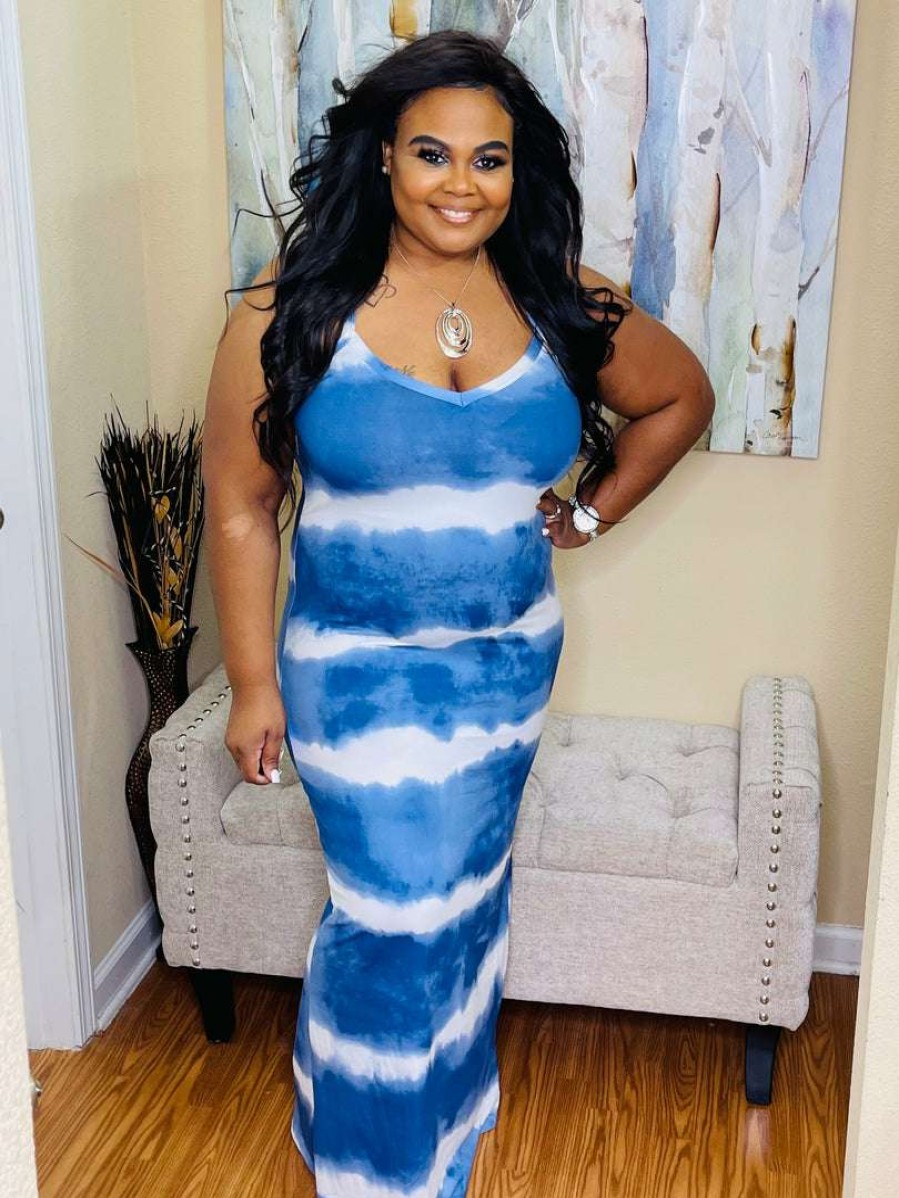 Dresses (Missy) * | Pash Boutique Blue Tye-Dye Maxi New Arrivals