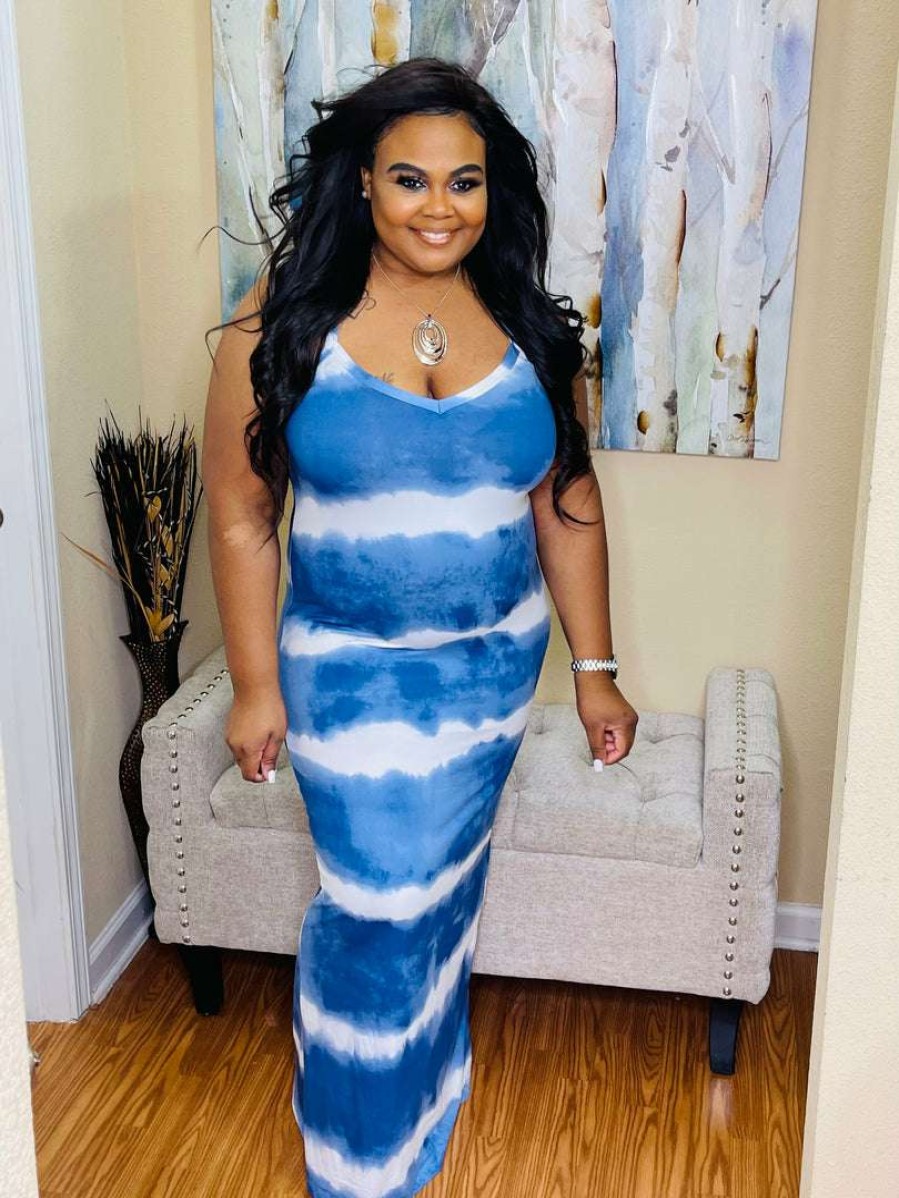 Dresses (Missy) * | Pash Boutique Blue Tye-Dye Maxi New Arrivals