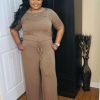 Jumpsuits /Rompers (Missy) * | Pash Boutique New Arrivals Mocha Short Sleeve Jumpsuit