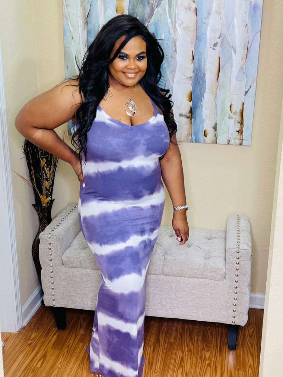 Plus Dresses * | Pash Boutique Purple Plus Tie-Dye Maxi New Arrivals