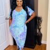 Plus Dresses * | Pash Boutique Skyblue/Purple Tie-Dye Plus Dress