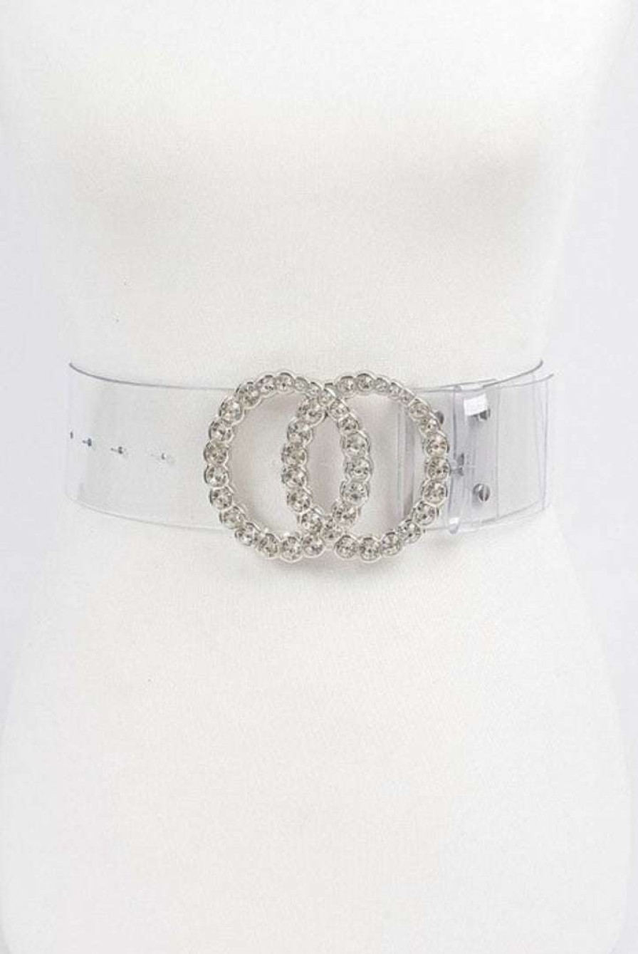 Accessories * | Pash Boutique Silver Stone Buckle Transparent Belt