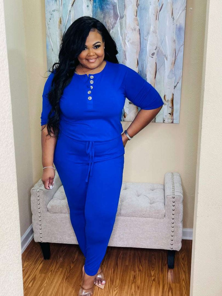 Jumpsuits /Rompers (Missy) * | Pash Boutique Bright Blue Jogger Jumpsuit