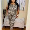 Jumpsuits /Rompers (Missy) * | Pash Boutique Leopard Sleeveless Jumpsuit