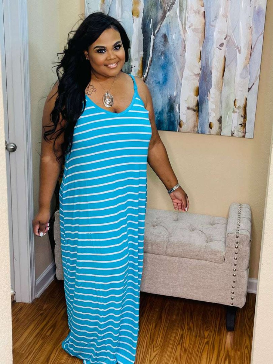 Dresses (Missy) * | Pash Boutique New Arrivals Ice Blue/Ivory Maxi Dress