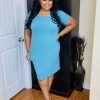 Dresses (Missy) * | Pash Boutique Dusty Teal Round Neck T-Shirt Dress