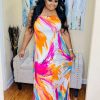 Plus Dresses * | Pash Boutique Pink/Orange Halter Plus Maxi Dress New Arrivals