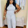 Jumpsuits /Rompers (Missy) * | Pash Boutique Grey/Ivory Jumpsuit