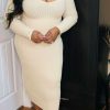 Dresses (Missy) * | Pash Boutique Clearance Taupe Off Shoulder Midi