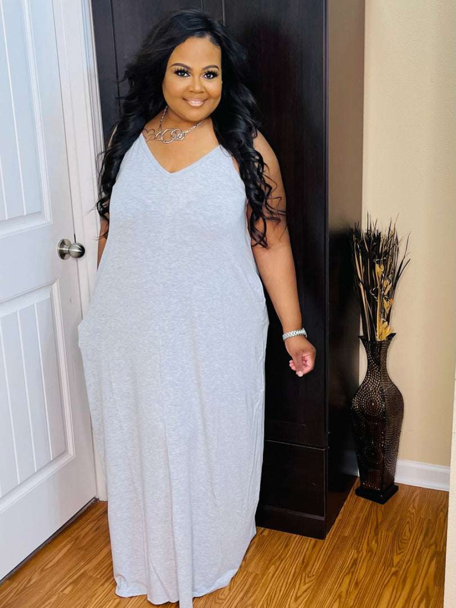 Plus Dresses * | Pash Boutique Heather Grey Plus Maxi Dress