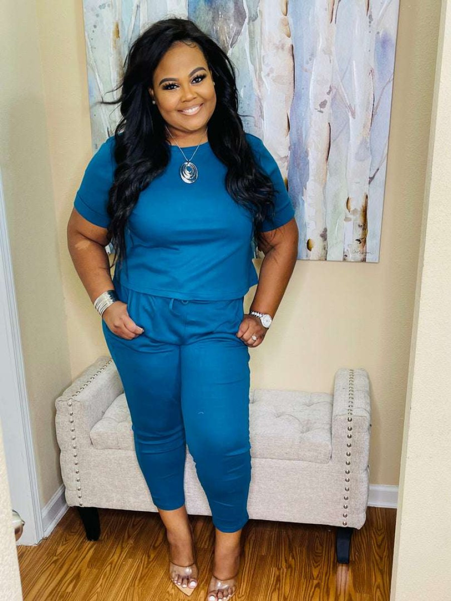 Sets (Missy) * | Pash Boutique Teal Jogger Set Clearance