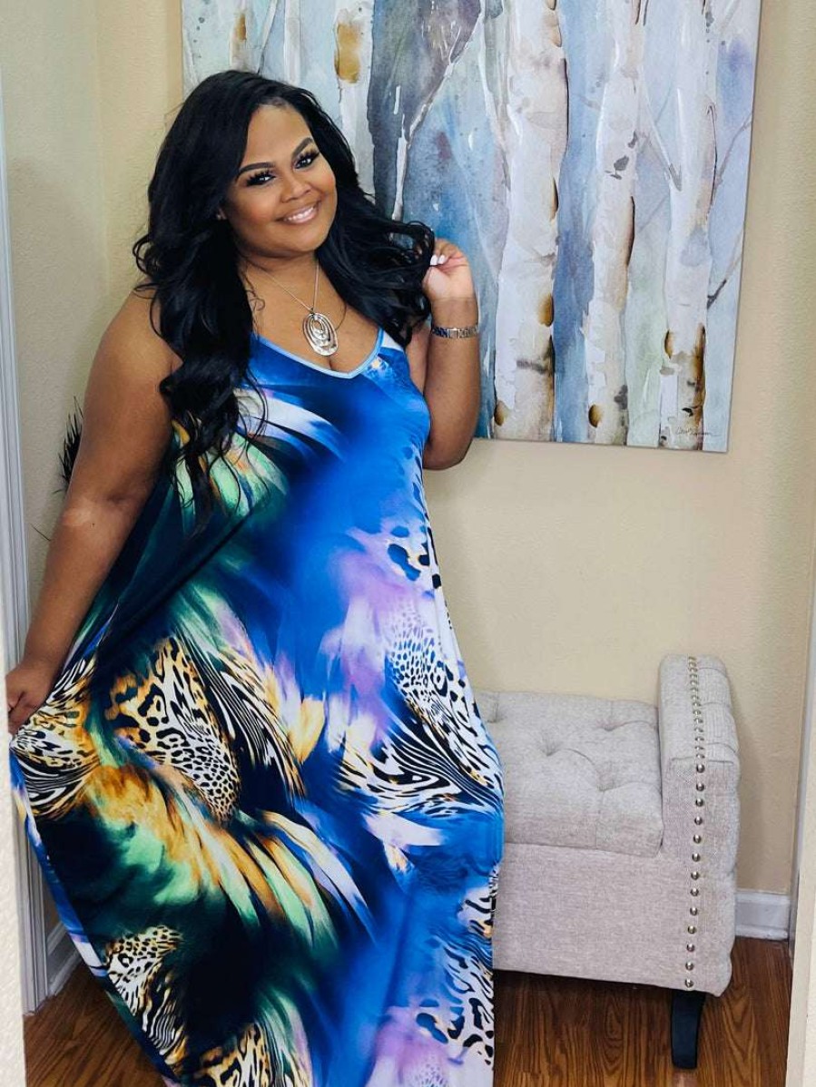 Dresses (Missy) * | Pash Boutique Blue Leopard Maxi Dress