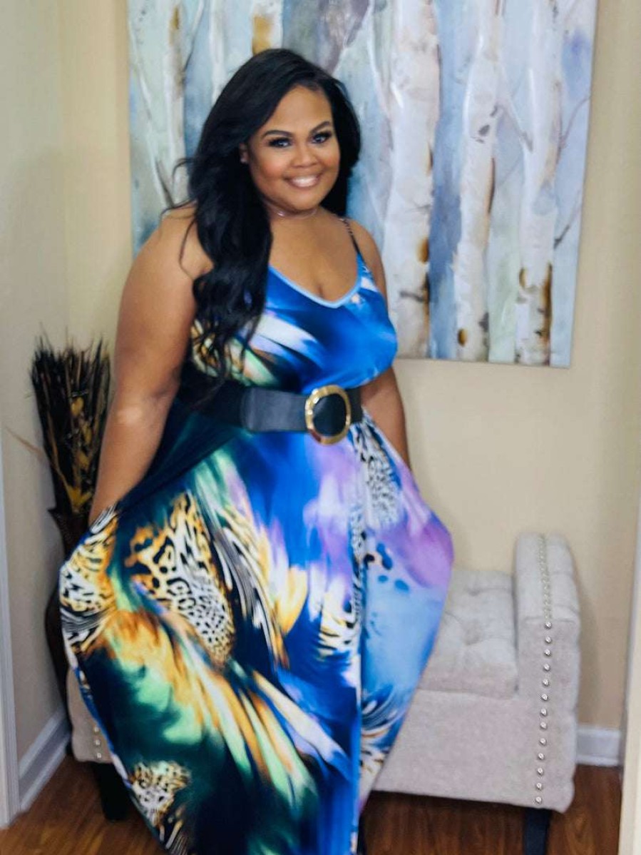 Dresses (Missy) * | Pash Boutique Blue Leopard Maxi Dress