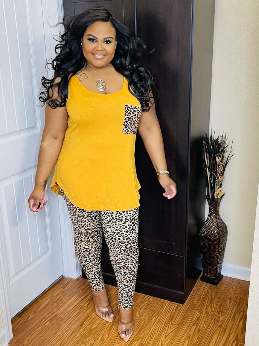 Sets (Missy) * | Pash Boutique Golden Mustard Sleeveless Leopard Set