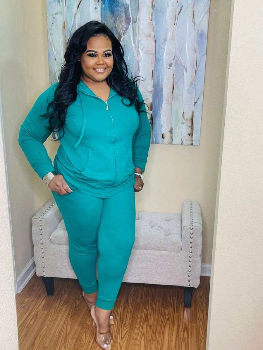 Sets (Missy) * | Pash Boutique K Green Zipper Jogger Set