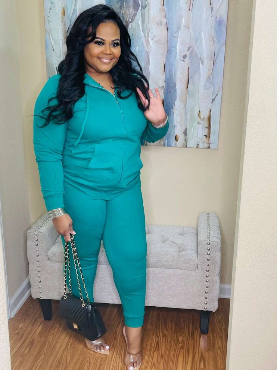 Sets (Missy) * | Pash Boutique K Green Zipper Jogger Set