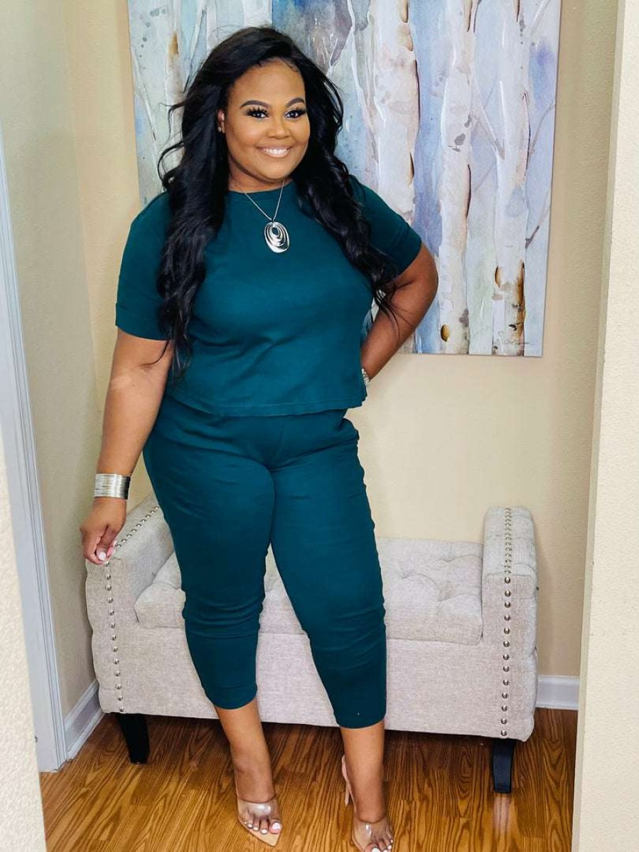 Sets (Missy) * | Pash Boutique Hunter Green Jogger Set Clearance