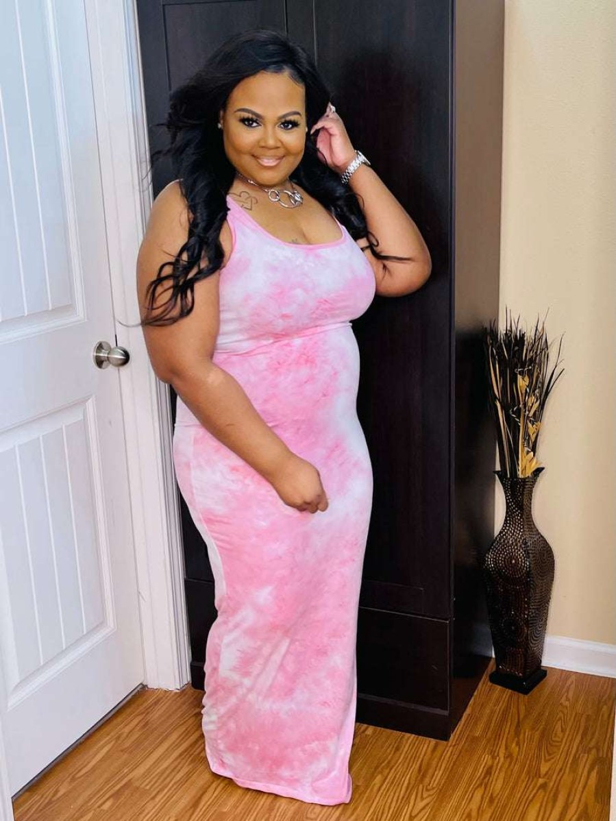 Plus Dresses * | Pash Boutique Pink Plus Tie Dyemaxi