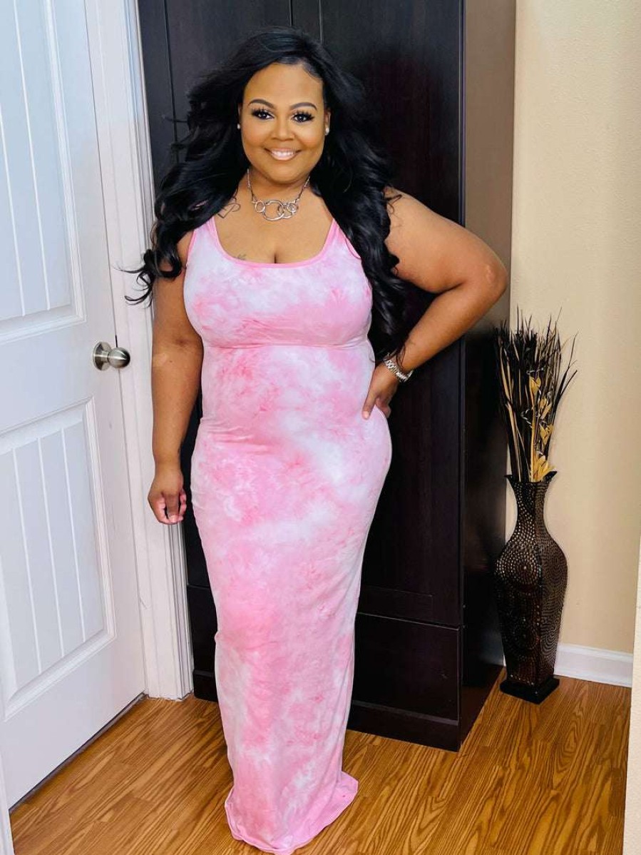 Plus Dresses * | Pash Boutique Pink Plus Tie Dyemaxi