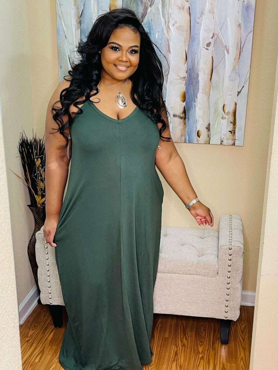 Dresses (Missy) * | Pash Boutique Army Green Strap Maxi