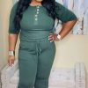 Jumpsuits /Rompers (Missy) * | Pash Boutique New Arrivals Army Green Jogger Jumpsuit