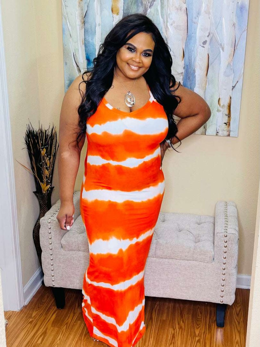 Dresses (Missy) * | Pash Boutique Orange Tye-Dye Maxi