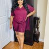 Sets (Missy) * | Pash Boutique Burgundy V Neck Oversize Top Set Clearance