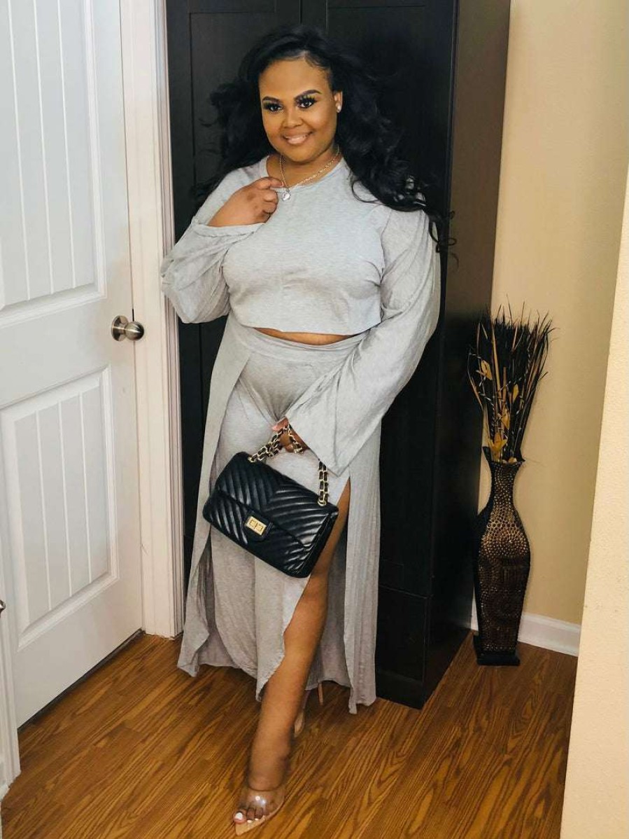 Sets (Missy) * | Pash Boutique Grey Wide Leg Set