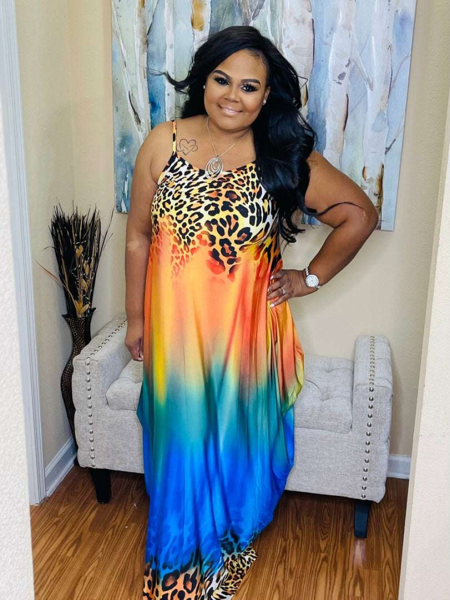 Dresses (Missy) * | Pash Boutique Orange/Blue Flames Maxi Dress