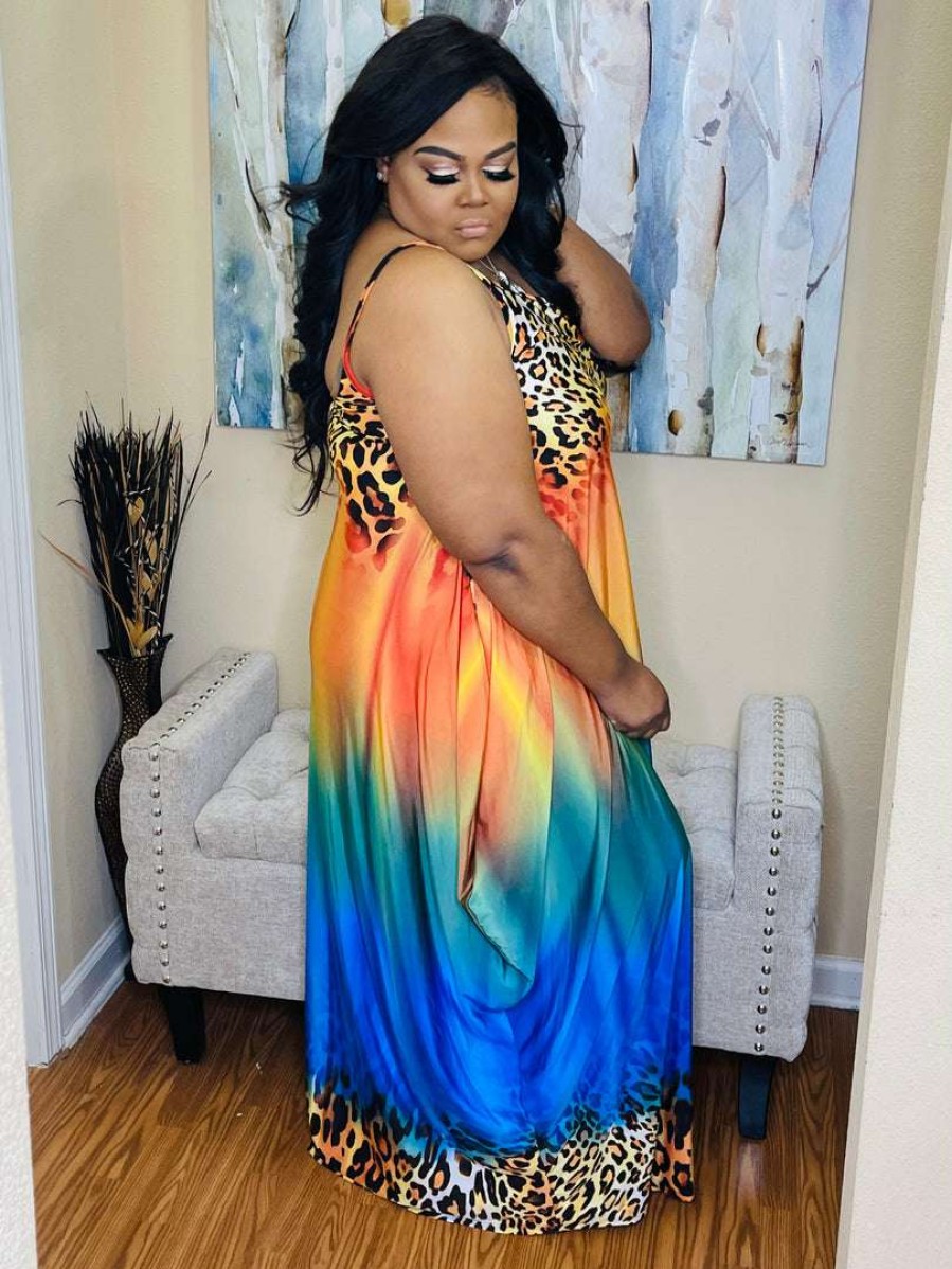 Dresses (Missy) * | Pash Boutique Orange/Blue Flames Maxi Dress