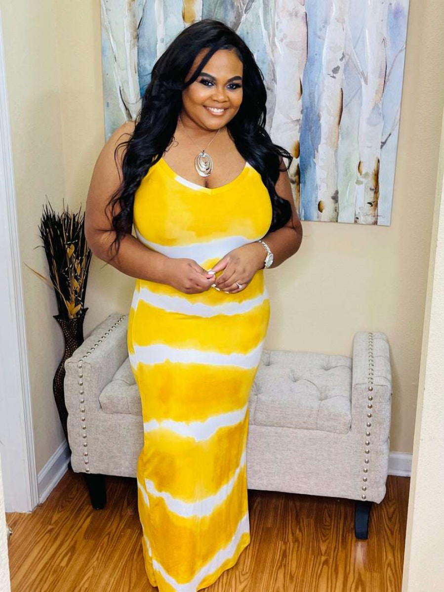 Dresses (Missy) * | Pash Boutique Mustard Tye-Dye Maxi New Arrivals