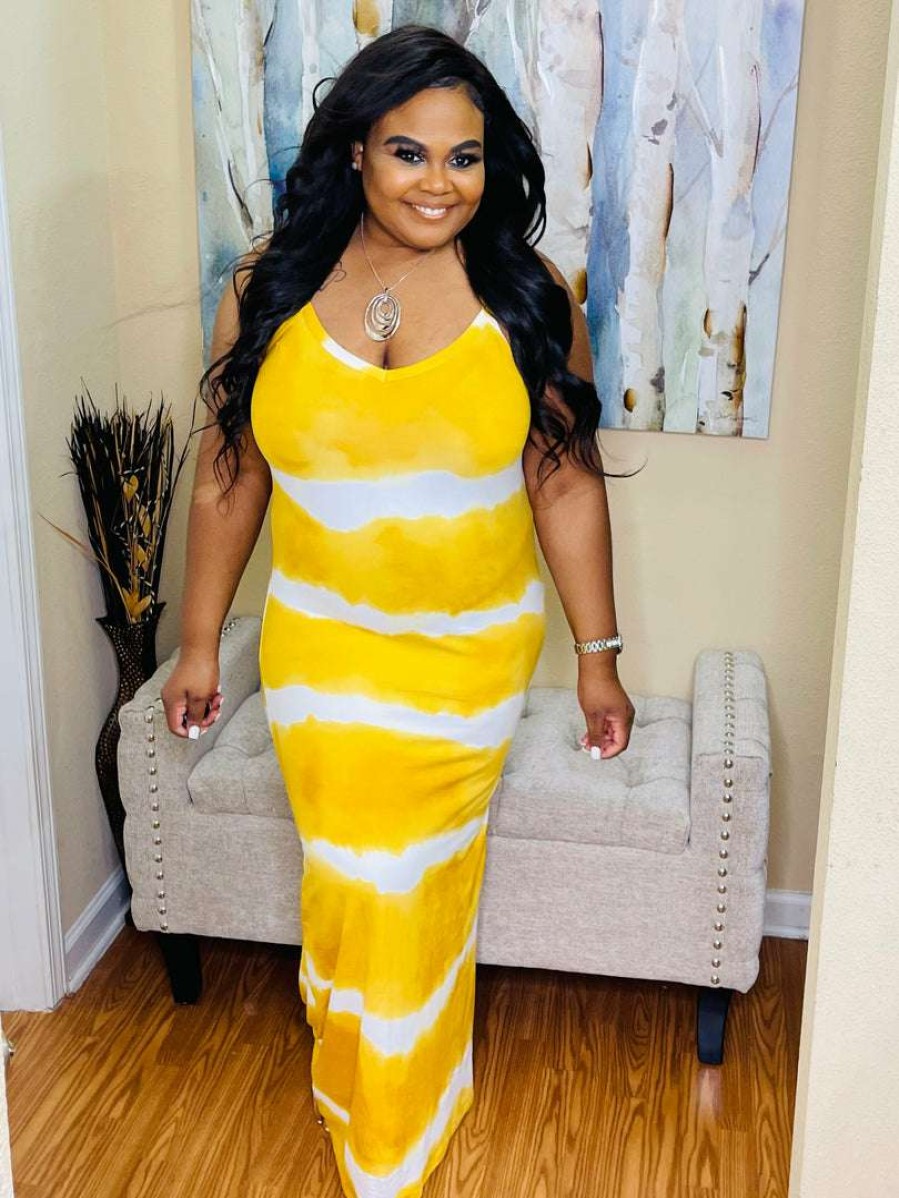 Dresses (Missy) * | Pash Boutique Mustard Tye-Dye Maxi New Arrivals