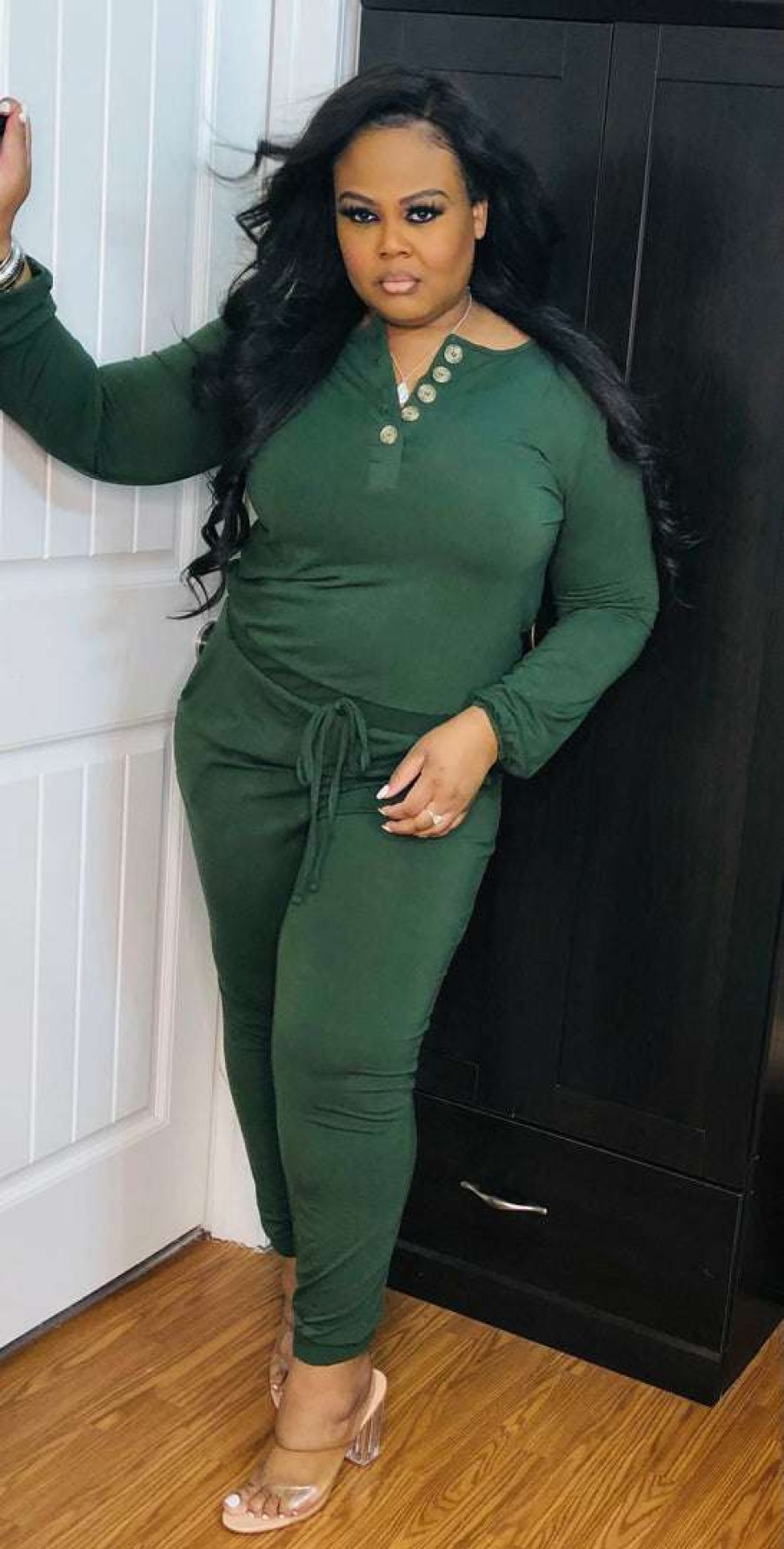 Jumpsuits /Rompers (Missy) * | Pash Boutique Army Green Jogger Jumpsuit New Arrivals