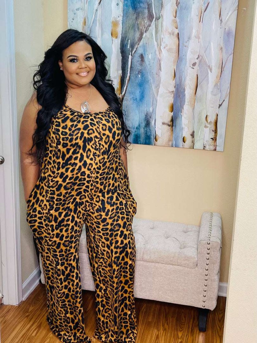 Jumpsuits /Rompers (Missy) * | Pash Boutique Leopard Palazzo Jumpsuit New Arrivals