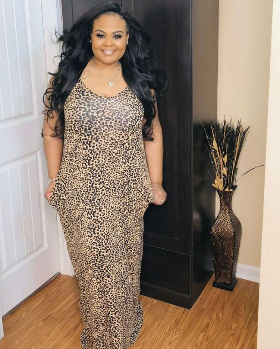 Plus Dresses * | Pash Boutique Leopard Plus Brown Maxi Dress