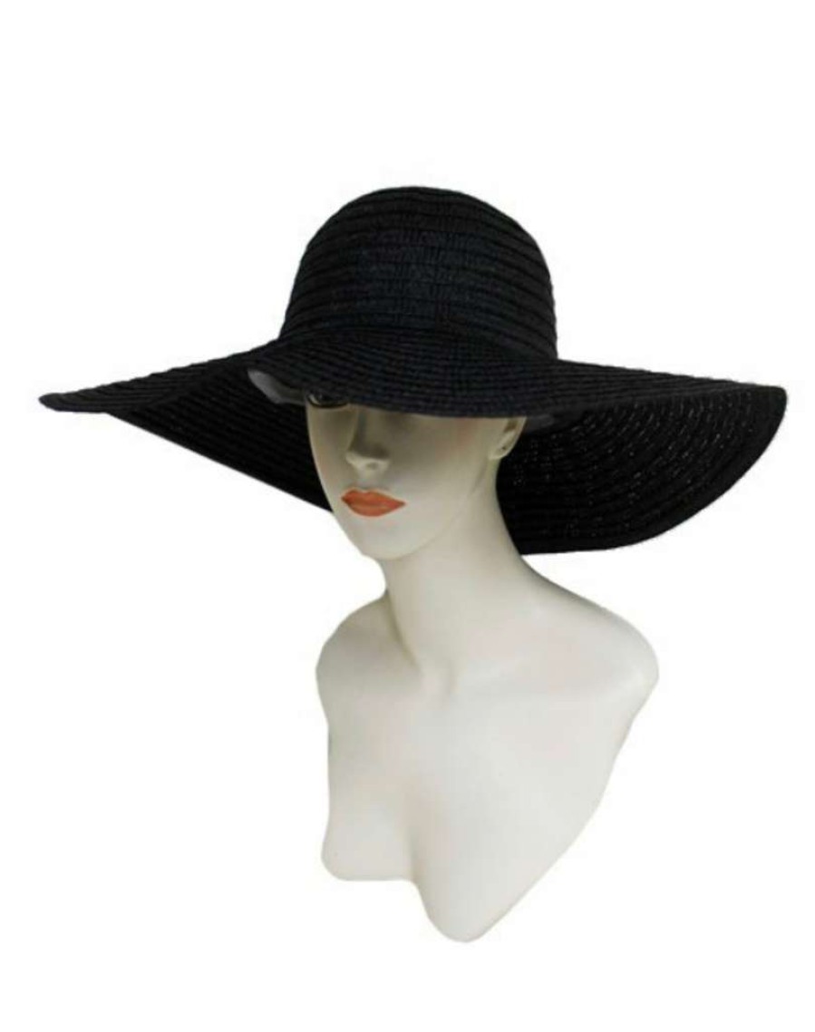 Accessories * | Pash Boutique Accessories Black Floppy Straw Hat