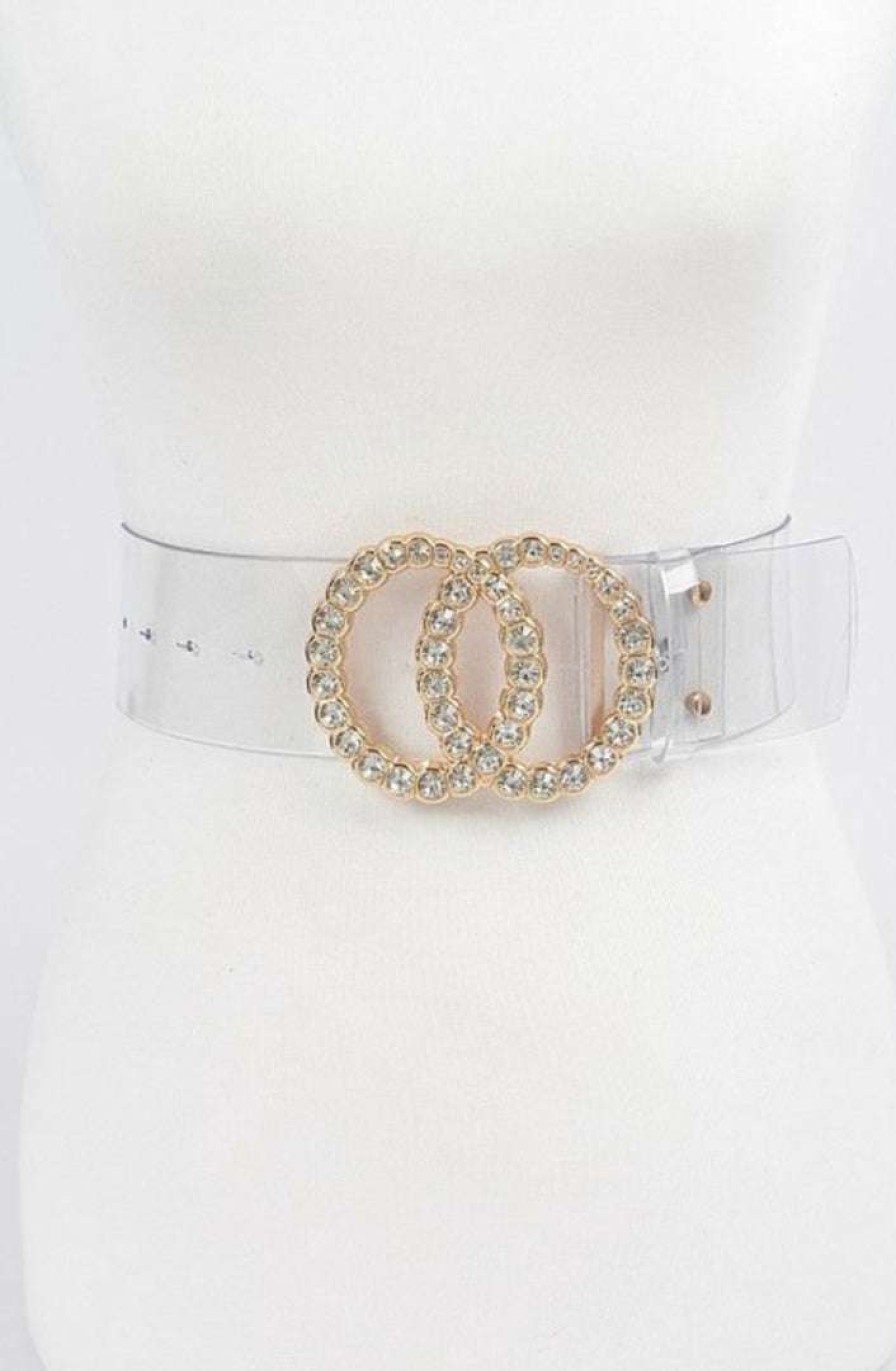 Accessories * | Pash Boutique Clear/Gold Stone Buckle Transparent Belt