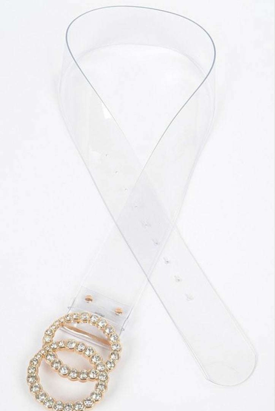 Accessories * | Pash Boutique Clear/Gold Stone Buckle Transparent Belt