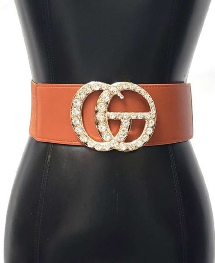 Accessories * | Pash Boutique Cognac Rhinestone Gg Belt