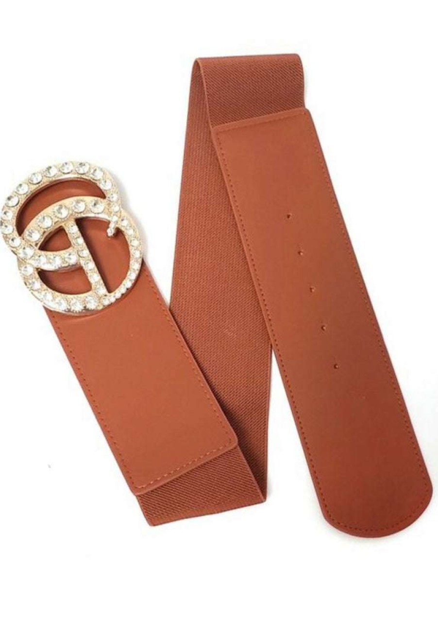 Accessories * | Pash Boutique Cognac Rhinestone Gg Belt