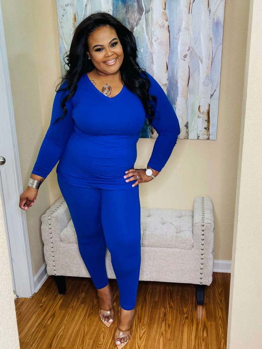 Sets (Missy) * | Pash Boutique Bright Blue Long Sleeve Set